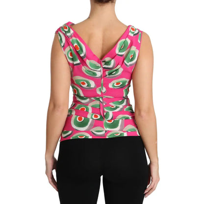 Dolce & Gabbana Pink Silk Stretch Sicilian Cake Top