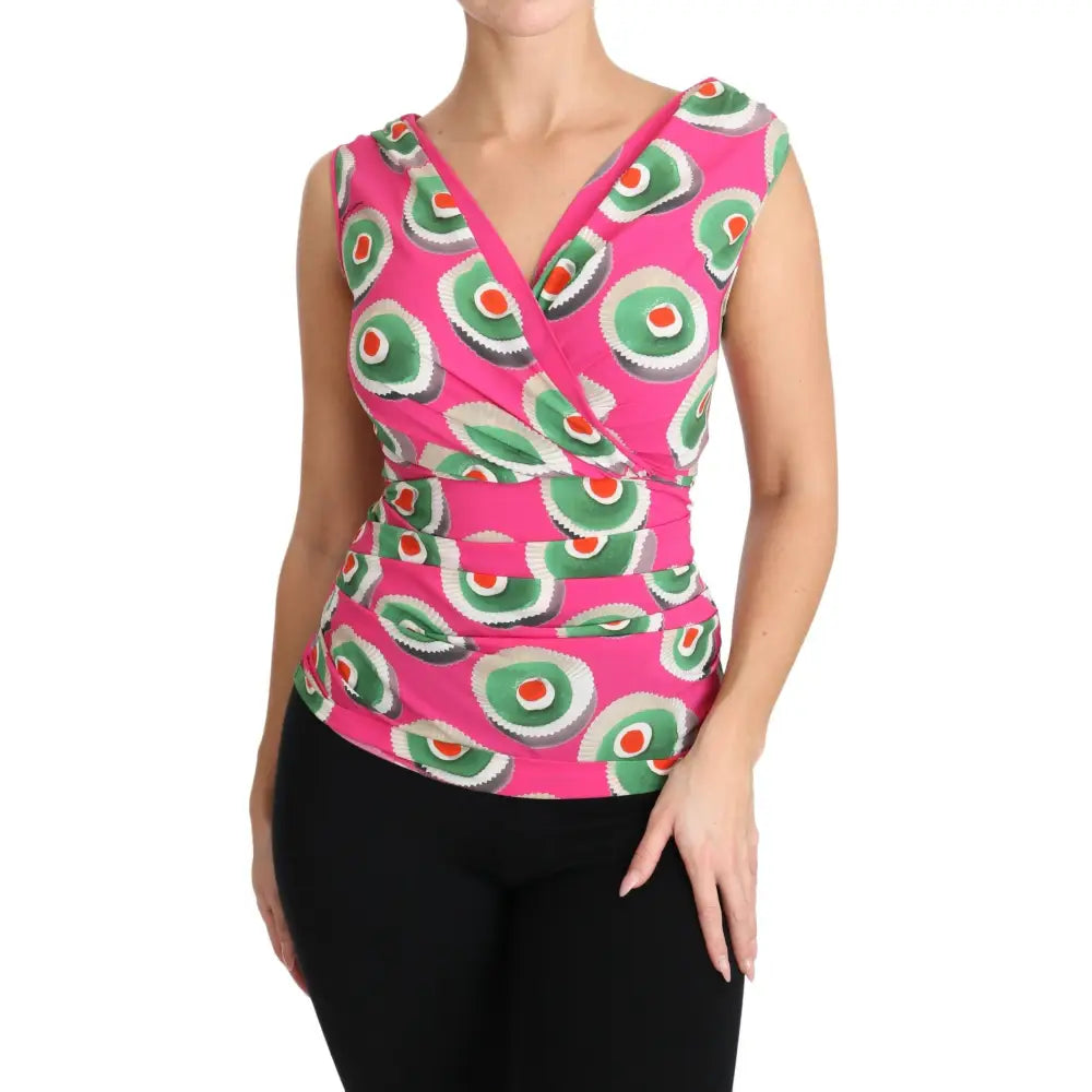 Dolce & Gabbana Pink Silk Stretch Sicilian Cake Top