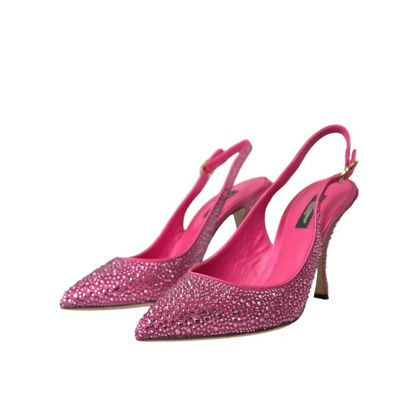 Dolce & Gabbana pink crystal pumps: fuchsia slingbacks med guld hardware