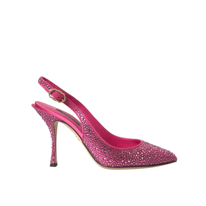 Levende fuchsia Dolce & Gabbana slingback pump med strass på tå, hæl og strop. Gabbana pink crystal pumps