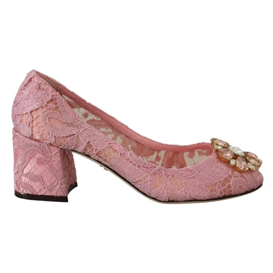 Dolce & Gabbana Taormina lace crystal pumps i lyserød farve med blomsterjuvel