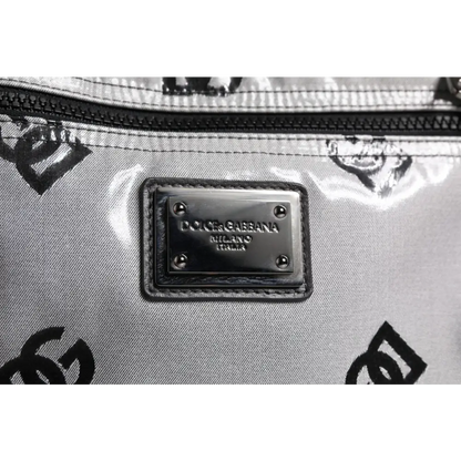 Elegante grå Dolce & Gabbana rygsæk med sort mønster og logo, 100% original