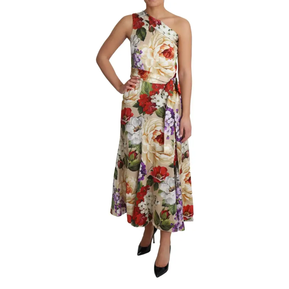 Dolce & Gabbana Print Silk Stretch One Shoulder Dress Floral