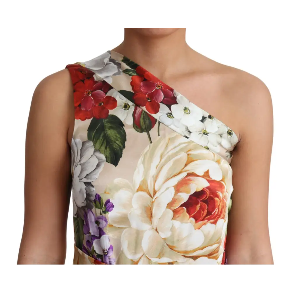 Dolce & Gabbana Print Silk Stretch One Shoulder Dress Floral