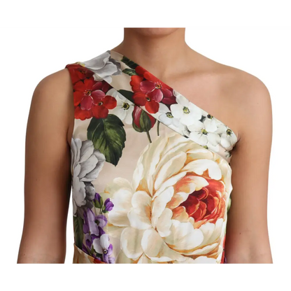 Dolce & Gabbana Print Silk Stretch One Shoulder Dress Floral