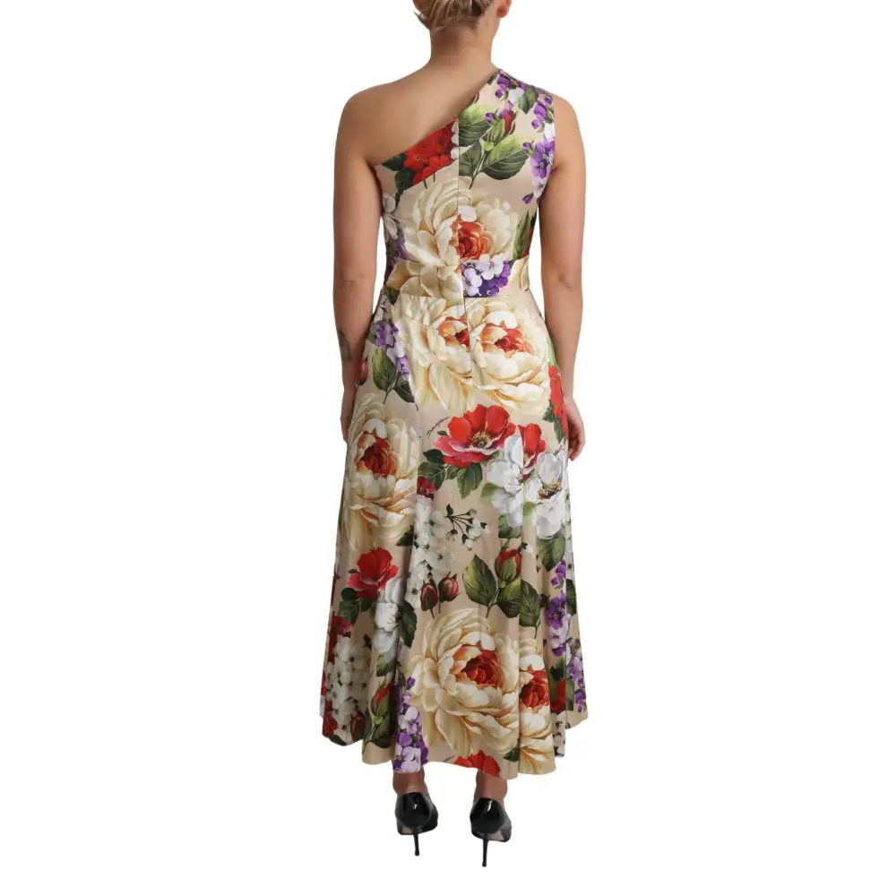 Dolce & Gabbana Print Silk Stretch One Shoulder Dress Floral