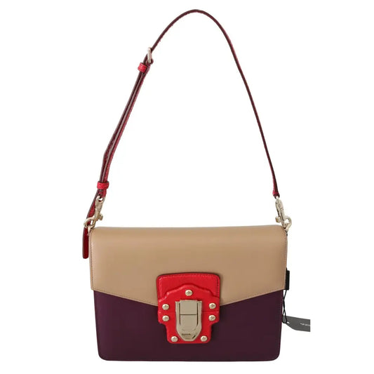 Dolce & Gabbana Purple Beige Red Leather Crossbody Purse Bag