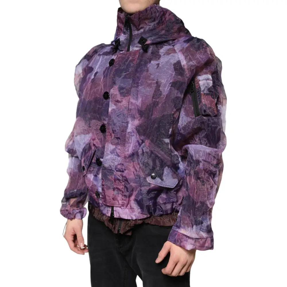 Dolce & Gabbana Purple Camouflage Hooded Men Blouson Jacket