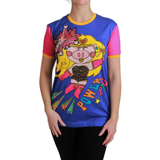 Lilla Dolce & Gabbana pig supergirl top med blå og pink grafisk gris