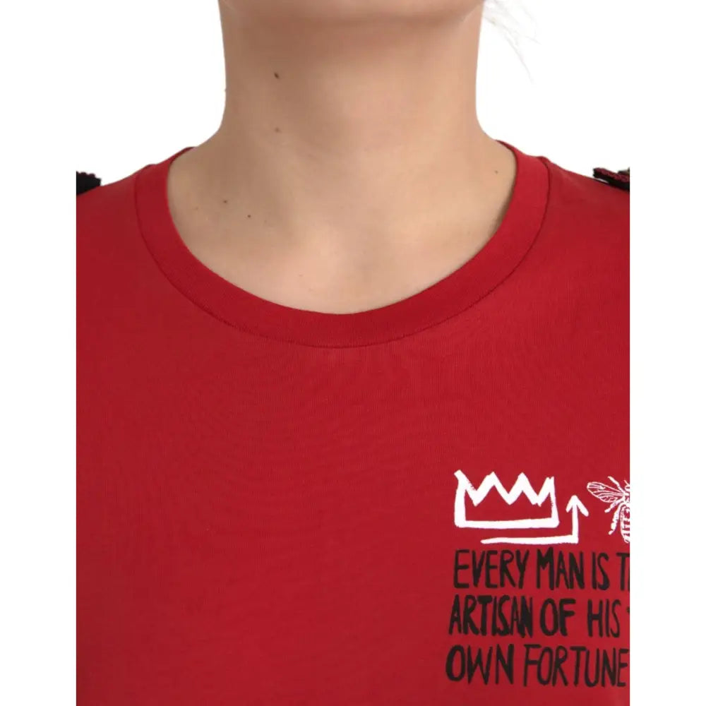 Dolce & Gabbana Red Cotton Graphic Print Crew Neck T-shirt