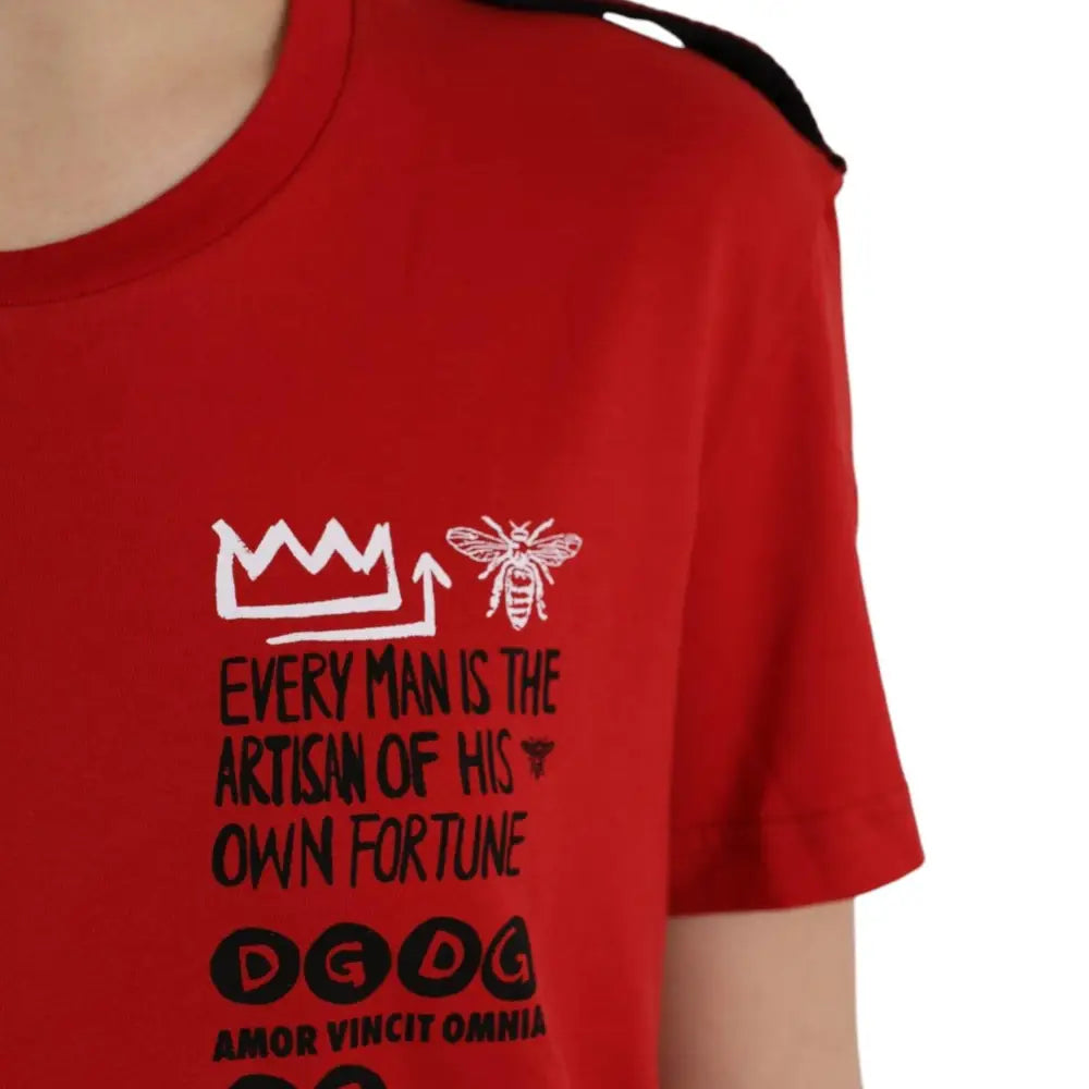 Dolce & Gabbana Red Cotton Graphic Print Crew Neck T-shirt