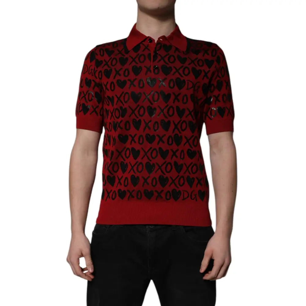 Dolce & Gabbana Red Cotton XOXO Collared Polo T-shirt