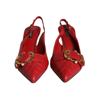 Dolce & Gabbana Red Devotion Leather Heels Slingback Shoes