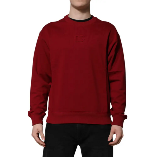 Dolce & Gabbana Red Embossed Logo Cotton Crew Neck Sweater - Sweaters