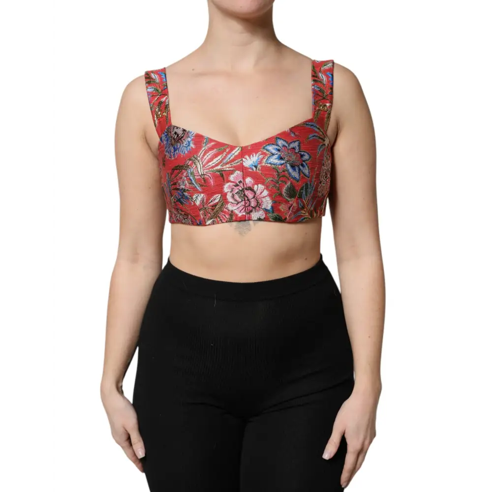 Dolce & Gabbana rød blomstret brokade cropped bustier, 100% originale brands