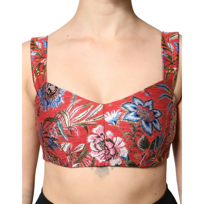 Vibrant Dolce & Gabbana rød floral brokade cropped bustier, 100% originale brands