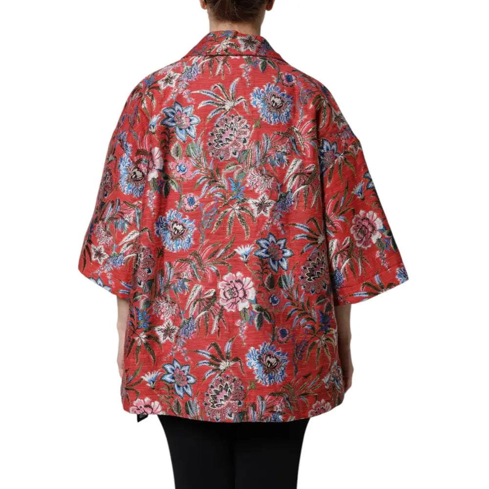 Dolce & Gabbana Red Floral Jacquard Button Down Coat Jacket