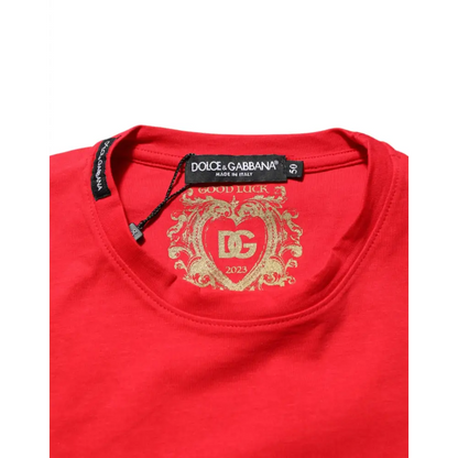 Dolce & Gabbana Red Goodluck 2023 Cotton Crew Neck T-shirt - T-shirts