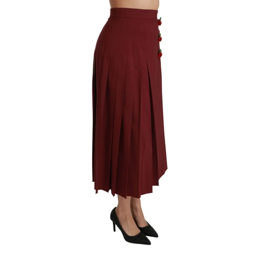 Dolce & Gabbana Red High Waist Pleated Maxi Wool Skirt