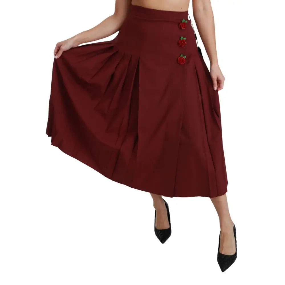 Dolce & Gabbana Red High Waist Pleated Maxi Wool Skirt