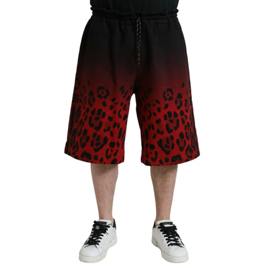 Dolce & Gabbana røde leopardprint bermuda shorts i bomuld
