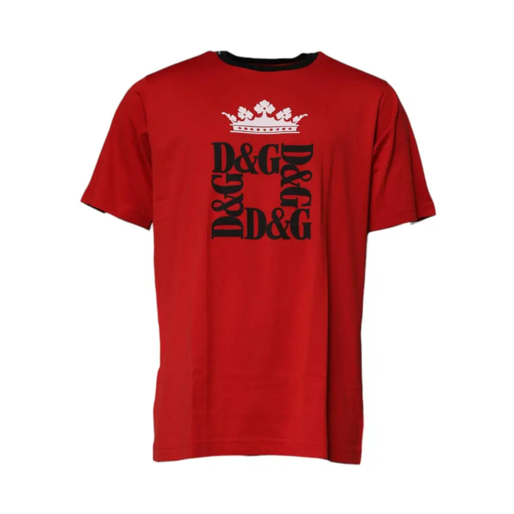 Dolce & Gabbana Red Logo Crown Cotton Crew Neck T-shirt