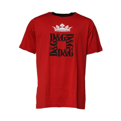 Dolce & Gabbana Red Logo Crown Cotton Crew Neck T-shirt