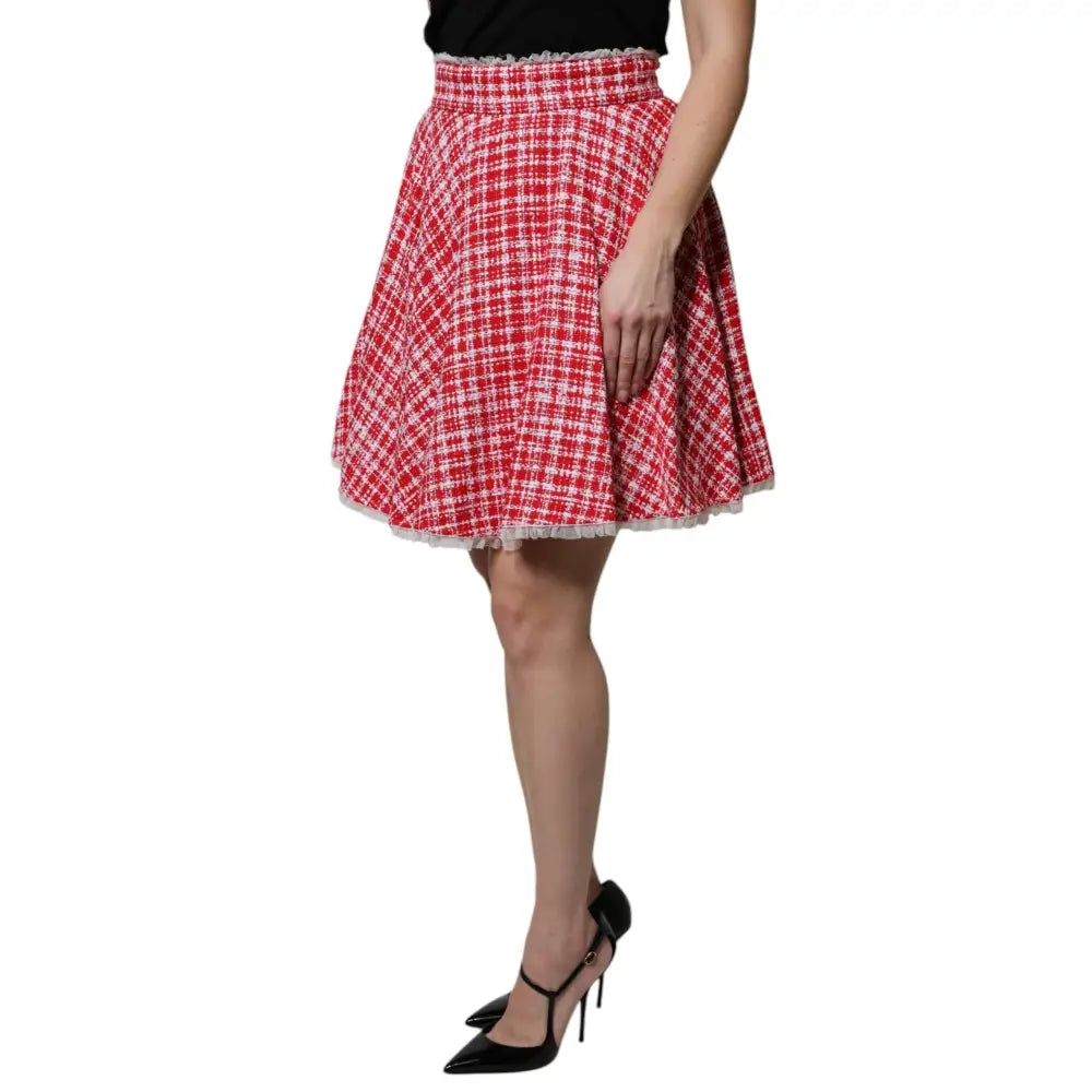 Dolce & Gabbana Red White High Waist A-line Above Knee Skirt