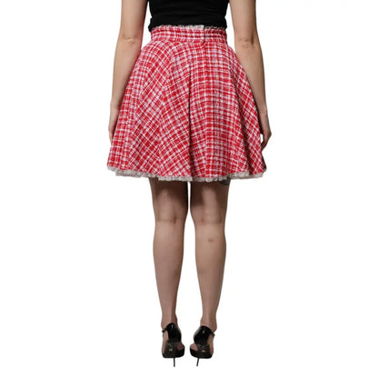 Dolce & Gabbana Red White High Waist A-line Above Knee Skirt