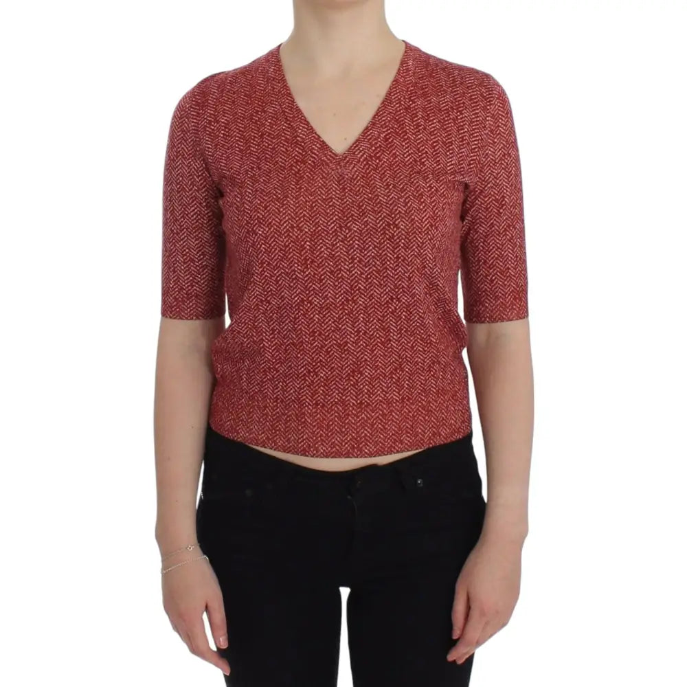 Dolce & Gabbana Red Wool Tweed Short Sleeve Sweater Pullover