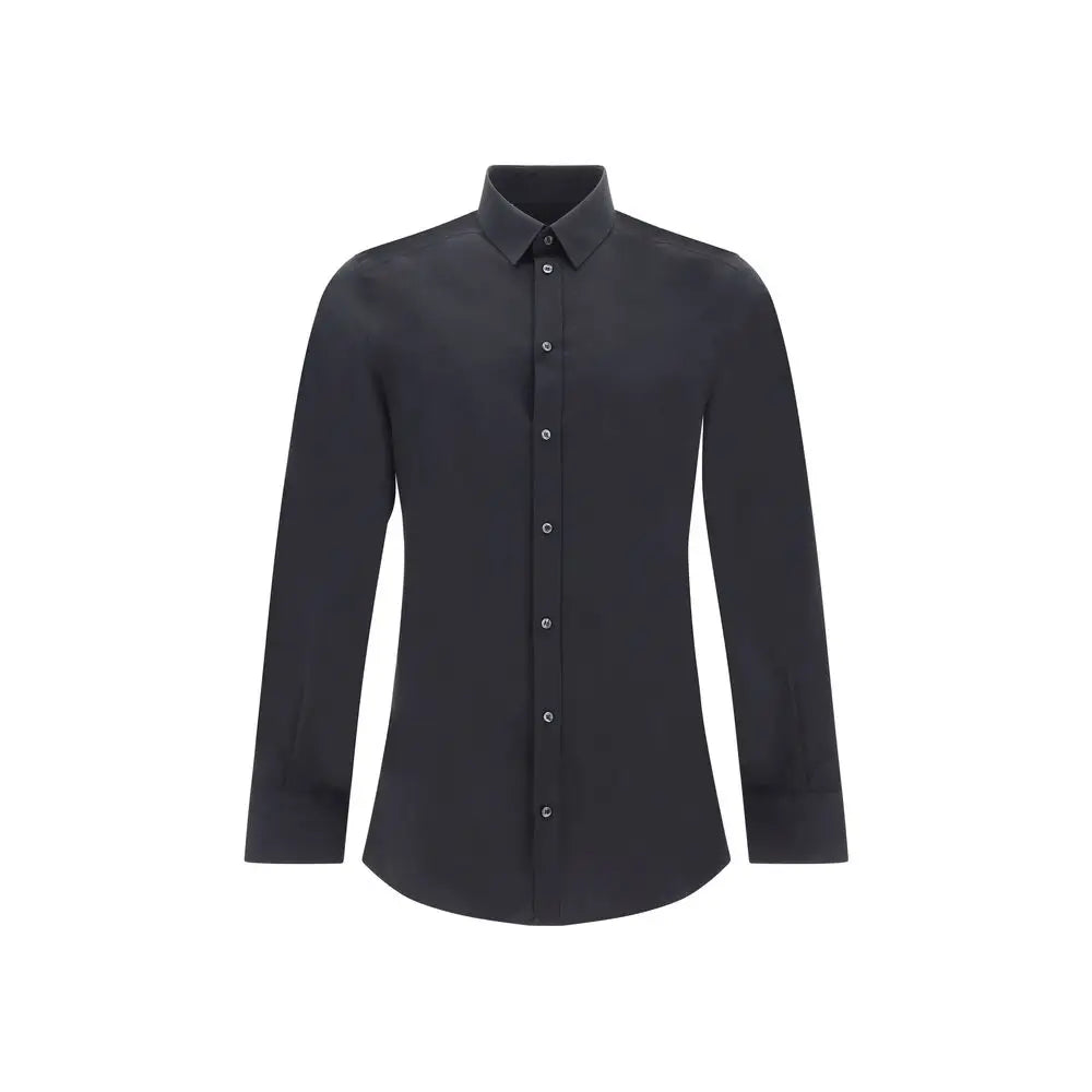 Dolce & Gabbana sort herreskjorte med klassisk krave og knapforside, outlet mærkevarer