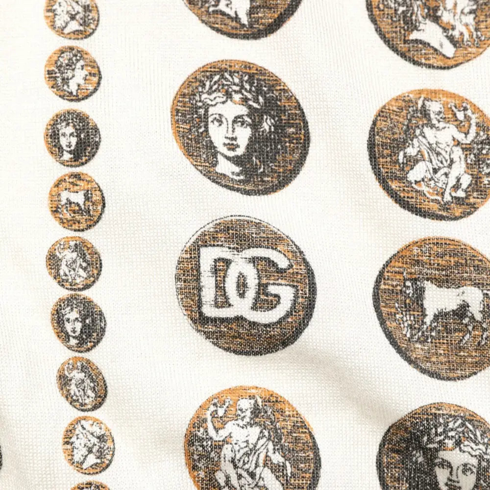 Dolce & Gabbana Silk Ivory Coin Print Logo Men Polo T-shirt