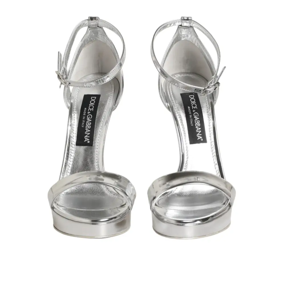 Dolce & Gabbana Silver Leather Platform Keira Sandals Shoes - Højhælede sko