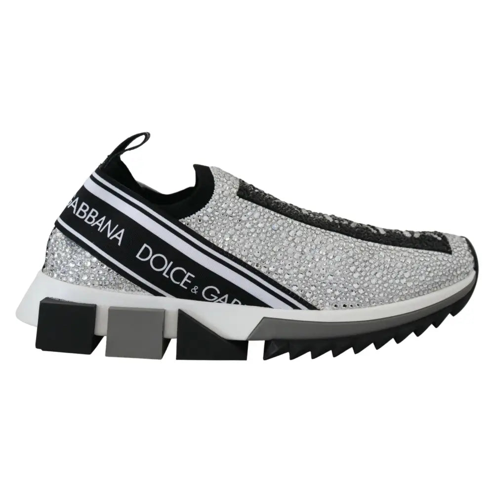 Dolce & Gabbana Silver Rhinestones Sorrento Sneakers Shoes
