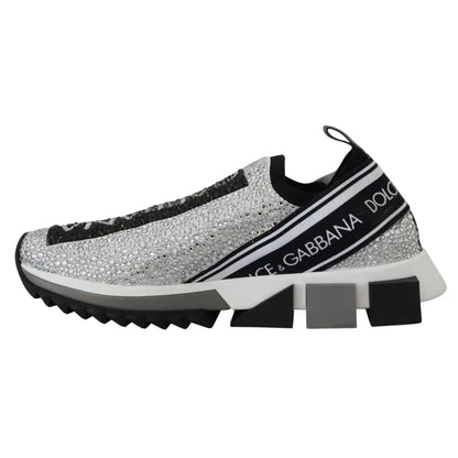 Dolce & Gabbana Silver Rhinestones Sorrento Sneakers Shoes