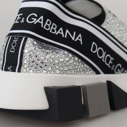 Dolce & Gabbana Silver Rhinestones Sorrento Sneakers Shoes