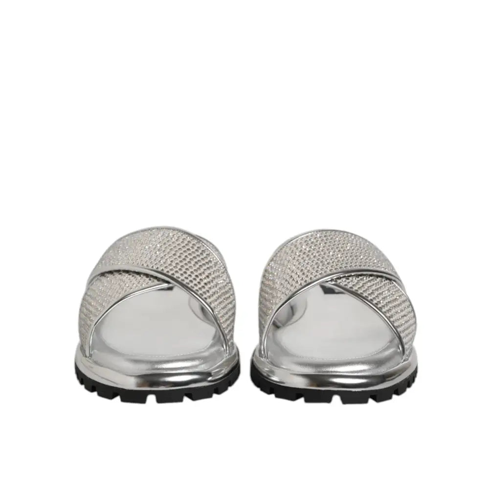 Dolce & Gabbana Silver Strass Slides Flats Slippers Shoes