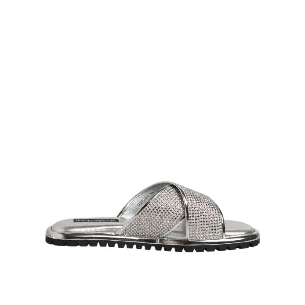 Dolce & Gabbana Silver Strass Slides Flats Slippers Shoes