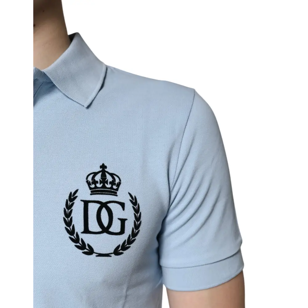 Lys blå Dolce & Gabbana polo med sort kronelogo i bomuld