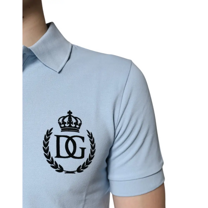 Lys blå Dolce & Gabbana polo med sort kronelogo i bomuld