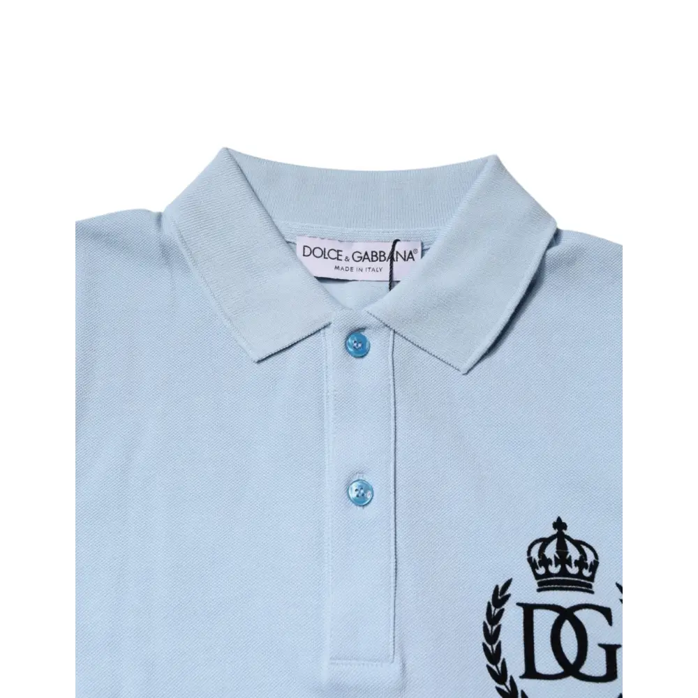 Sky blue cotton Dolce & Gabbana polo shirt with embroidered crown
