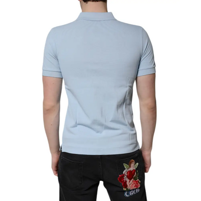 Gabbana sky blue cotton polo med broderet engel og røde roser