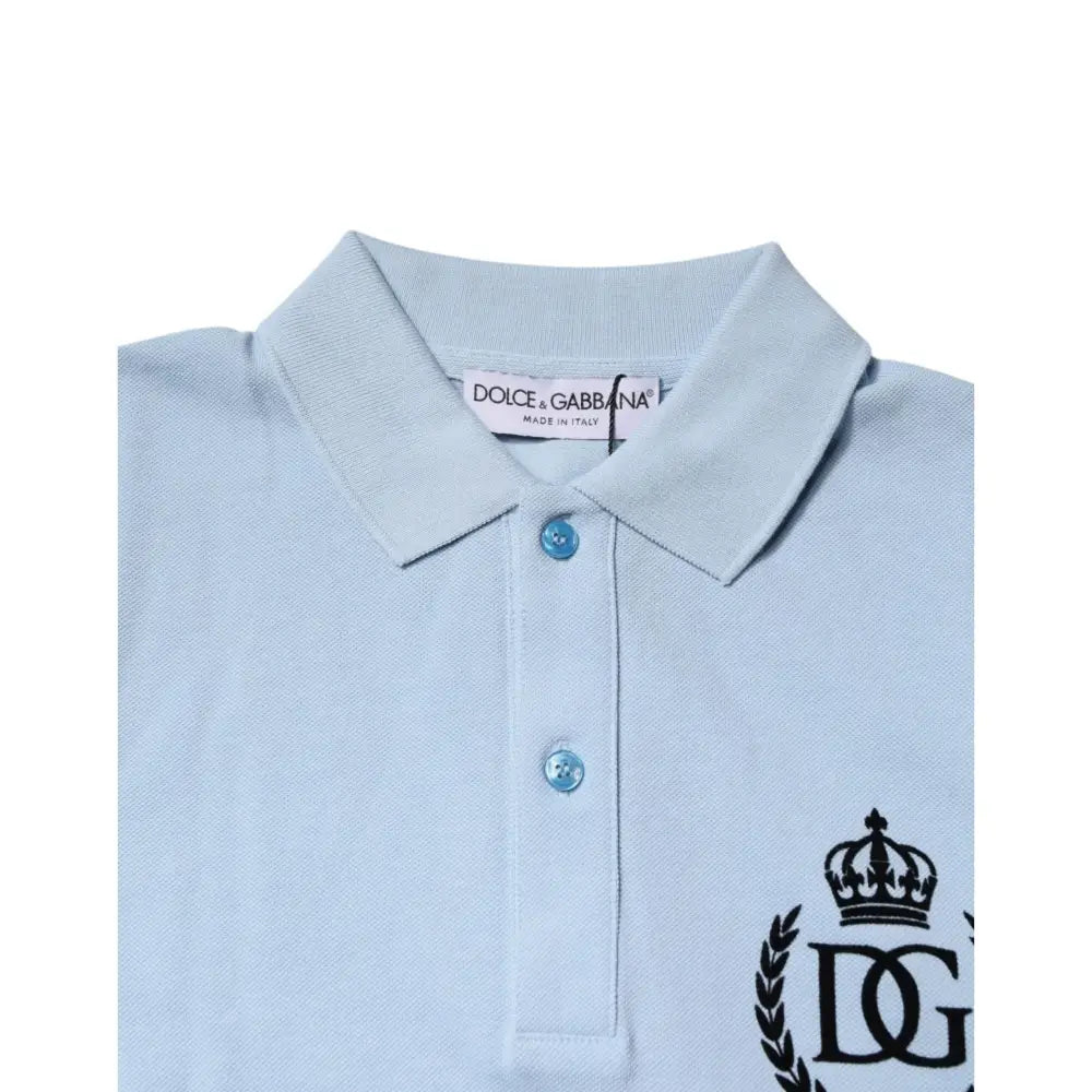 Dolce & Gabbana Sky Blue Cotton Crown Collared Polo T-shirt