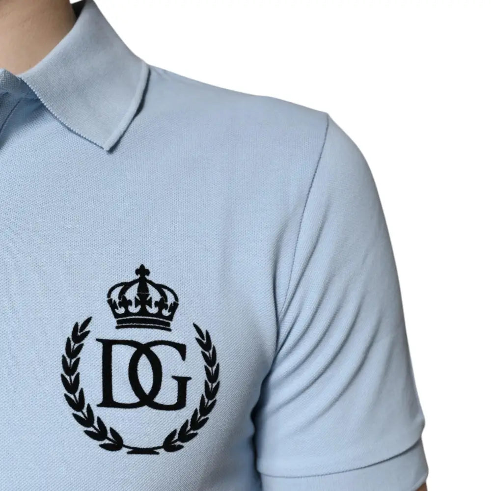 Dolce & Gabbana Sky Blue Cotton Crown Collared Polo T-shirt