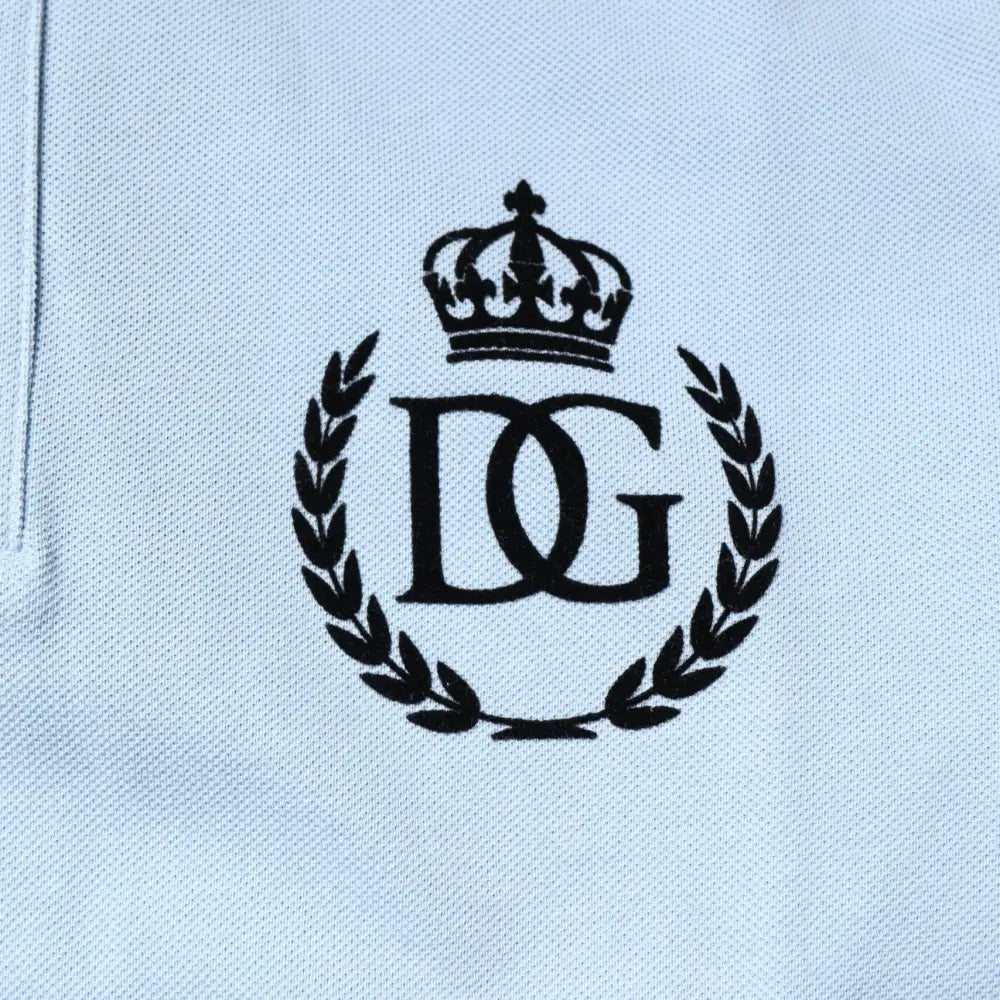 Dolce & Gabbana Sky Blue Cotton Crown Collared Polo T-shirt