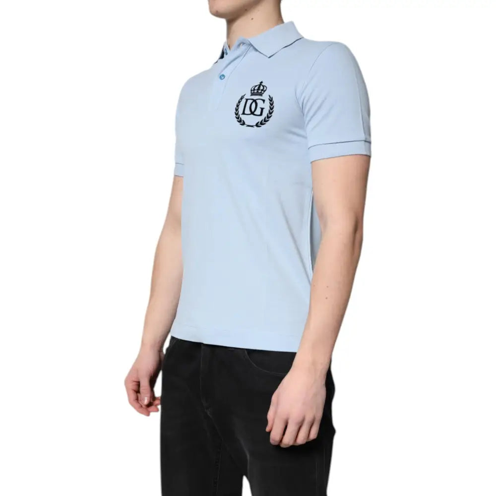 Dolce & Gabbana Sky Blue Cotton Crown Collared Polo T-shirt