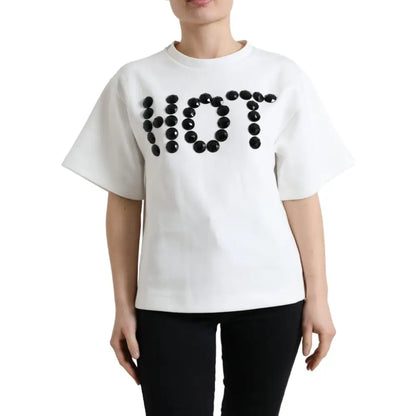 Dolce & Gabbana T-shirt Hvid Bomuld Stretch Sort HOT Crystal