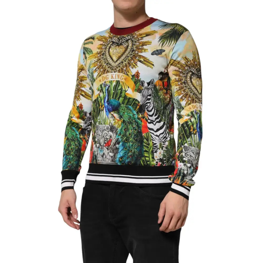 Dolce & Gabbana Tropical Heart Crown Silk Pullover Sweater