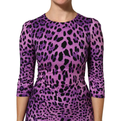Dolce & Gabbana Violet Leopard Sheath Bodycon Mini Dress