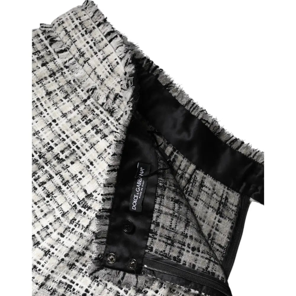Dolce & Gabbana White Black High Waist Tartan Tweed Mini Skirt